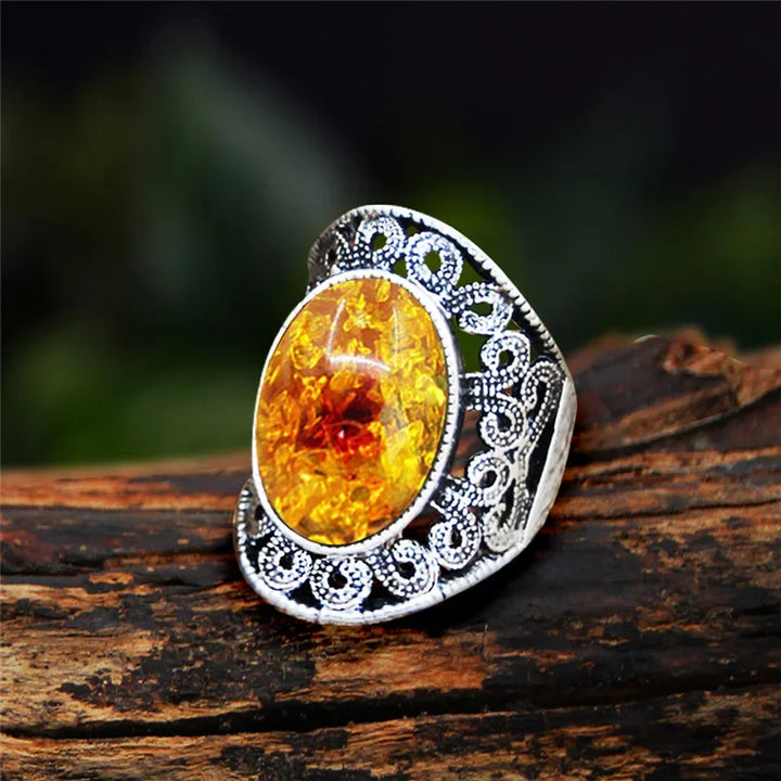Amber Oval Vintage Design Rings