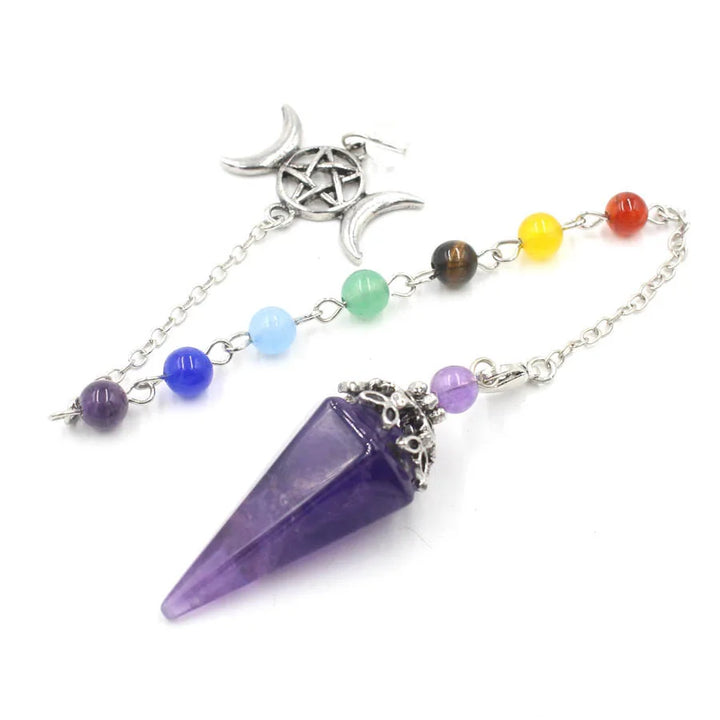 Amethyst Triple Moon Pentacle Chakra Pendulums