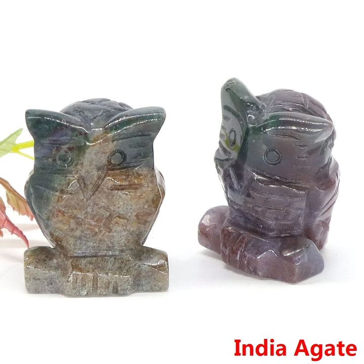 India Agate Owl Crystal Figurine Statue