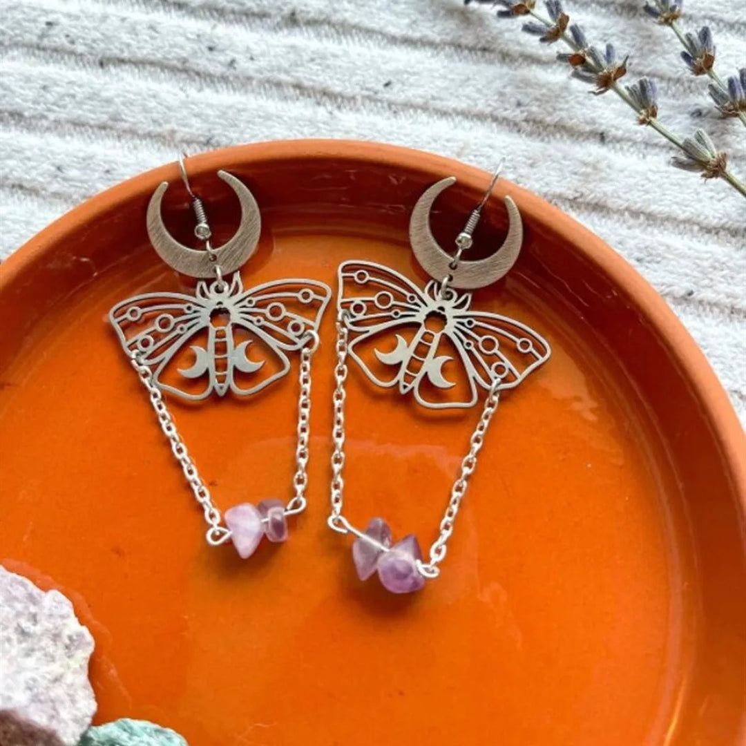Amethyst Moth Witch Earrings