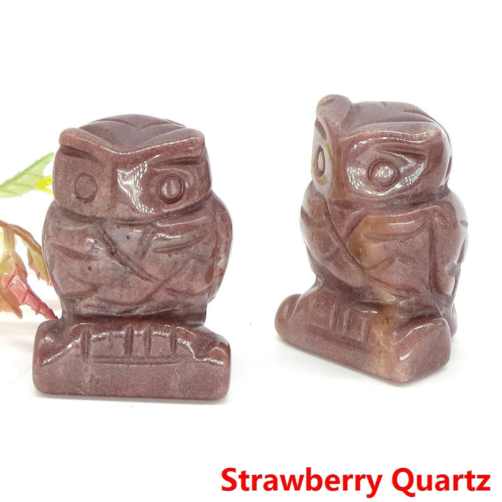 Srawberry Quartz Owl Crystal Figurine Statue
