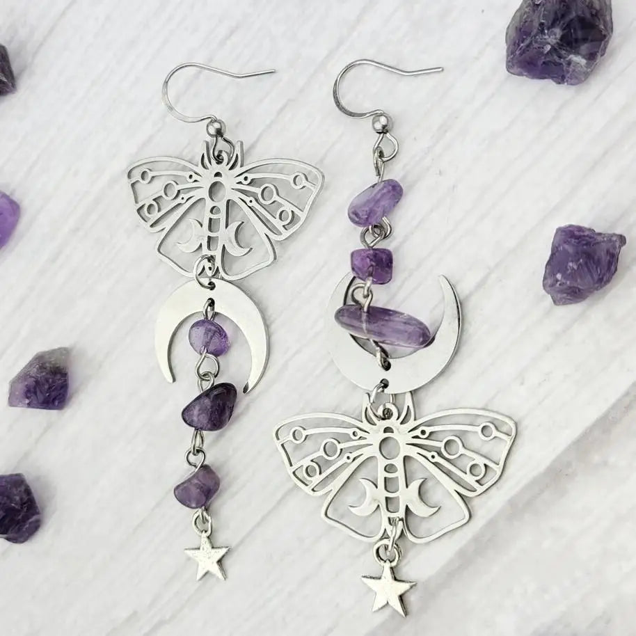 Amethyst Moth Earrings