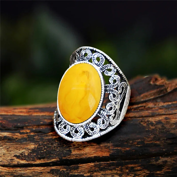 Yellow Agate Oval Vintage Design Rings