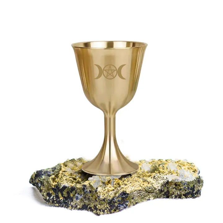 Triple Moon Pentacle Gold Altar Chalice