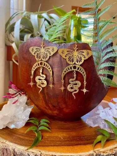 Butterfly Snake Moon Earrings