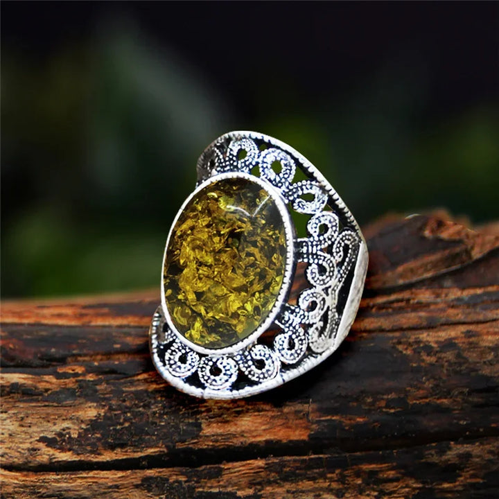 Amber Oval Vintage Design Rings