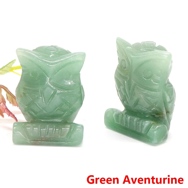 Green Avenrutine Owl Crystal Figurine Statue