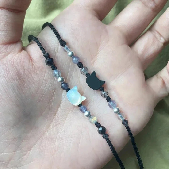 Moonstone and Obsidian Cat Friendship Bracelets