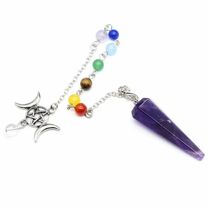Amethyst Triple Moon Pentacle Chakra Pendulums