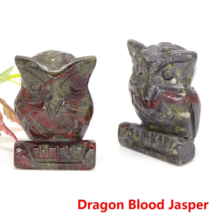 Dragons Blood Stone Owl Crystal Figurine Statue