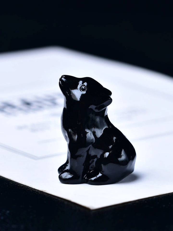 Obsidian Crystal Wolf Statue