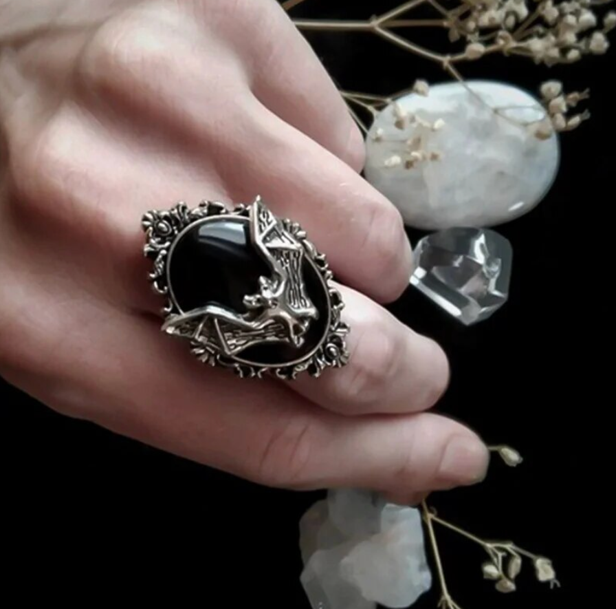 Gothic Bat Cameo Ring