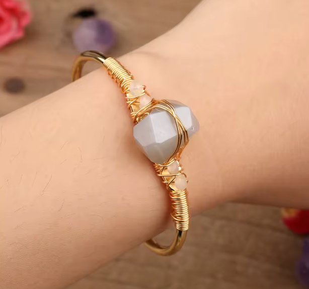 Moonstone Crystal Gold Wire Wrap  Bracelets