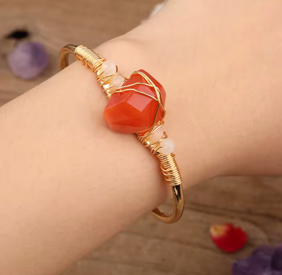 Red Agate Crystal Gold Wire Wrap  Bracelets