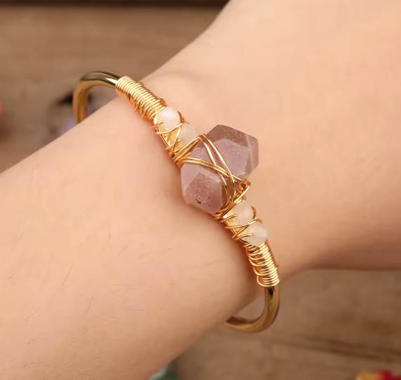 Sunstone Crystal Gold Wire Wrap  Bracelets