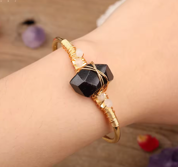 Garnet Crystal Gold Wire Wrap  Bracelets