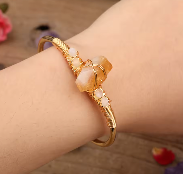 Citrine Crystal Gold Wire Wrap  Bracelets