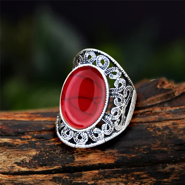 Red Howlite Oval Vintage Design Rings