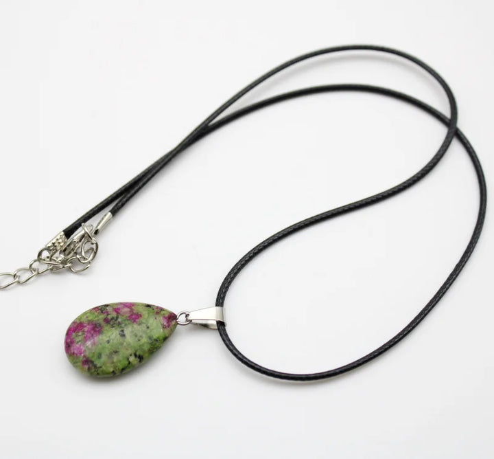 Ruby Zoisite Teardrop Pendant Necklace