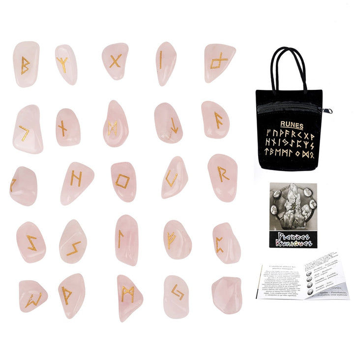 Rose Quartz Crystal Viking Runes