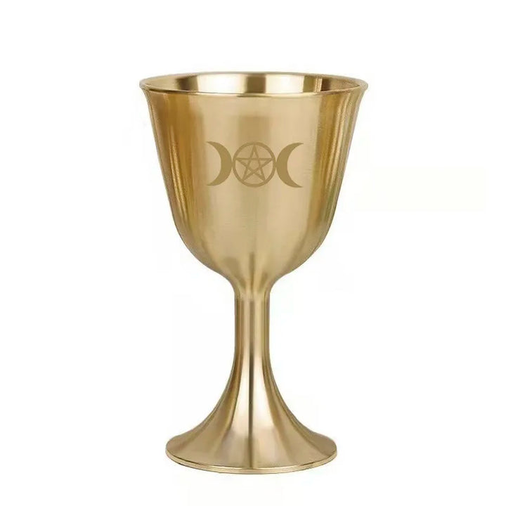 Triple Moon Pentagram Gold Altar Chalice Cup