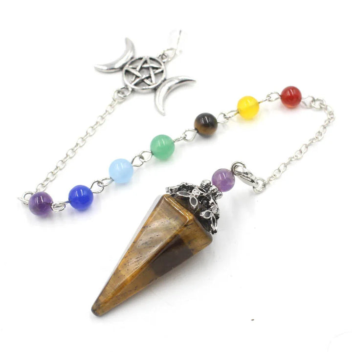 Tigers Eye Triple Moon Pentacle Chakra Pendulums