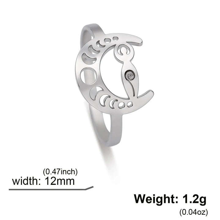 Silver Moon Phase Goddess Ring
