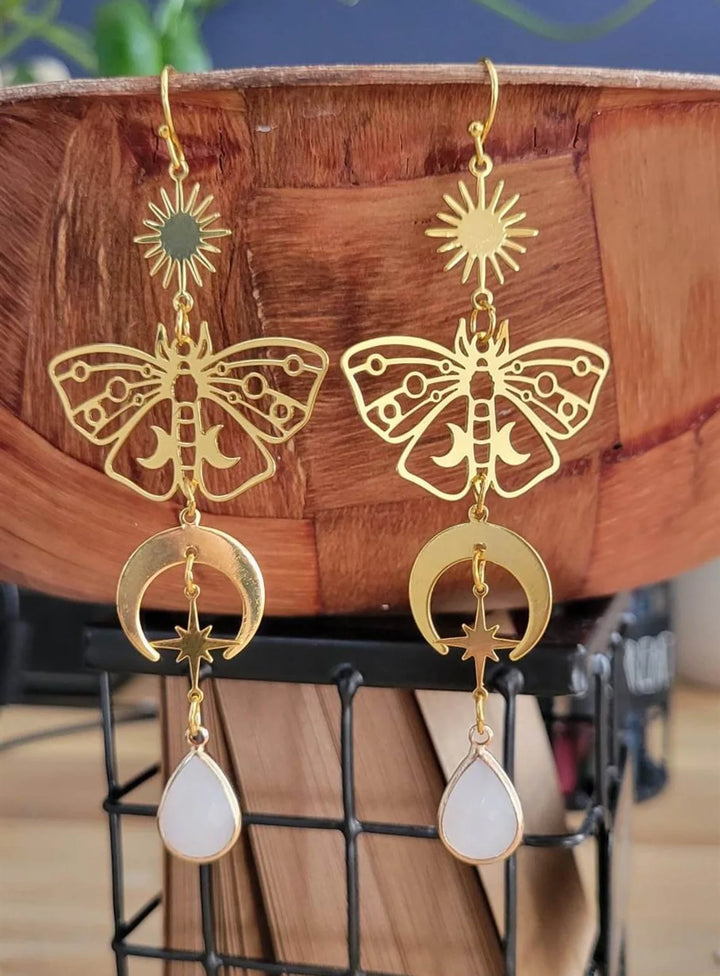 Moth Moon Crystal Moon Earrings