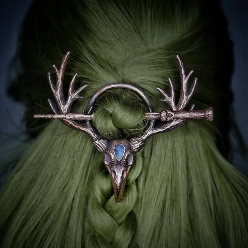 Crow Antler Moonstone Viking Hair Sticks For Sale | Green Witch Creations