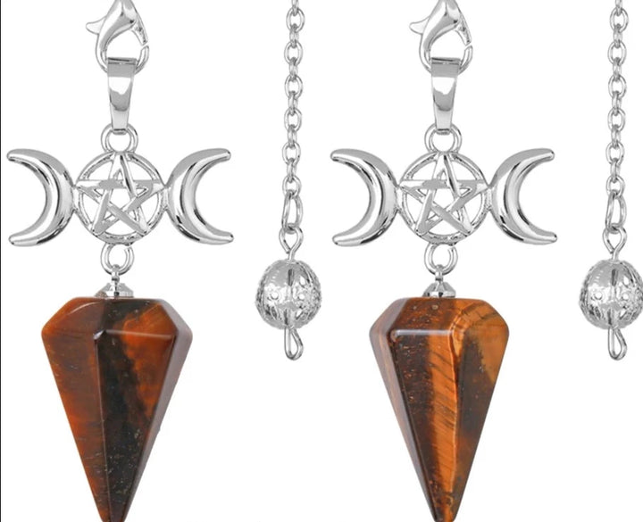 Tigers Eye Triple Moon Pentacle Pendulums