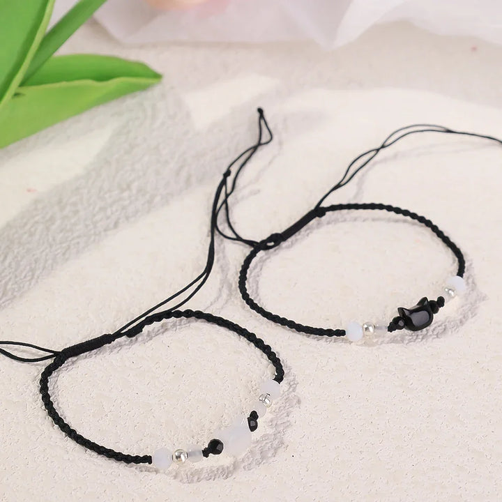 Moonstone and Obsidian Cat Bracelets