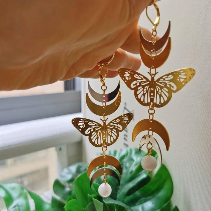 Butterfly Moon Crystal Gold Earrings