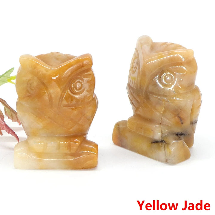 Yellow Jade Owl Crystal Figurine Statue