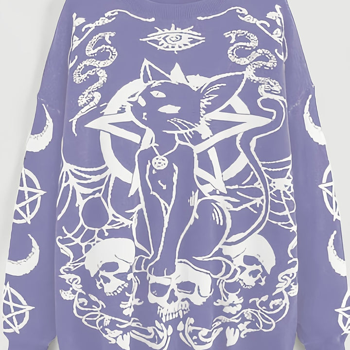 Witch Pentacle Skull Cat Purple Sweater