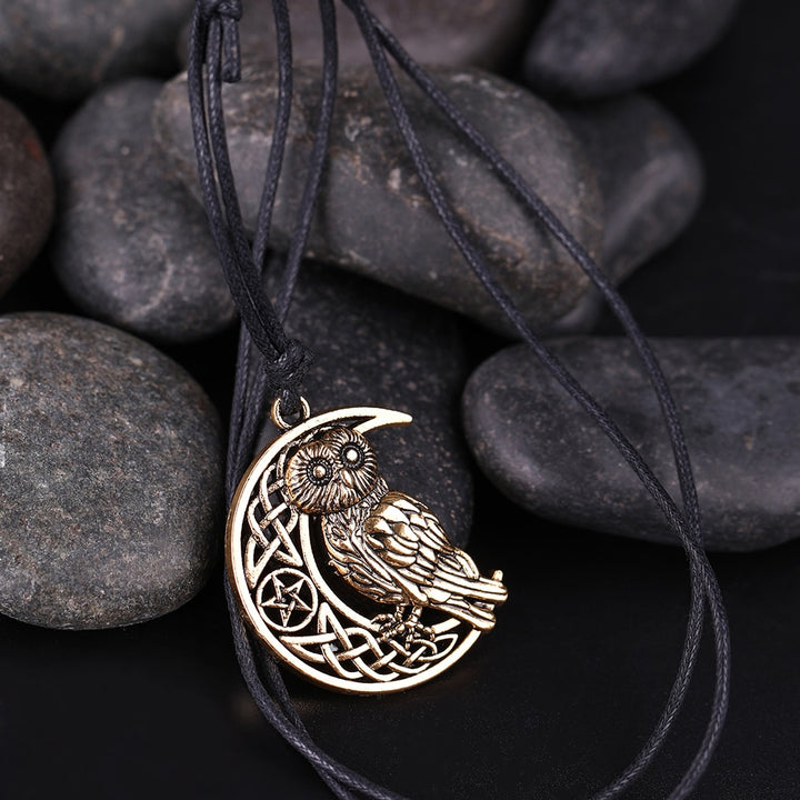 Owl Moon Pentacle Celtic Gold Necklace