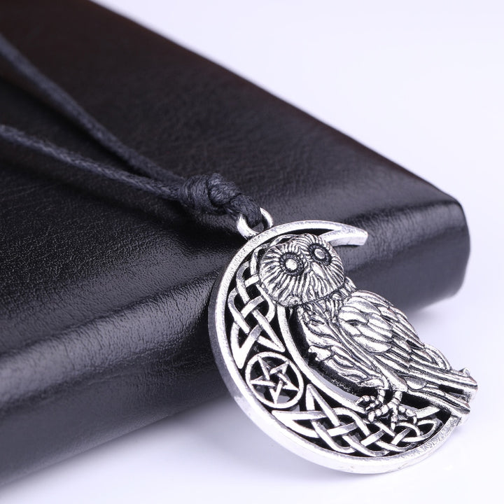 Owl Moon Pentacle Celtic Silver Necklace