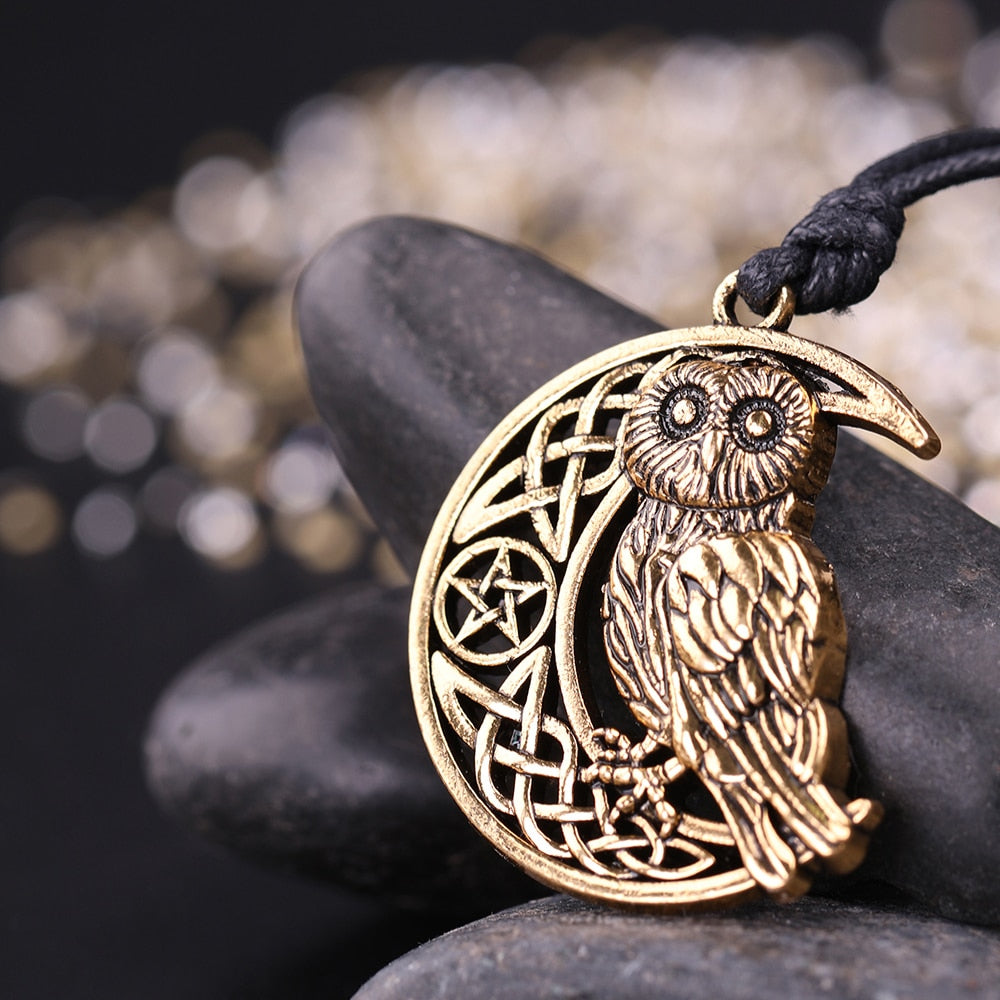 Owl Moon Pentacle Gold Necklace