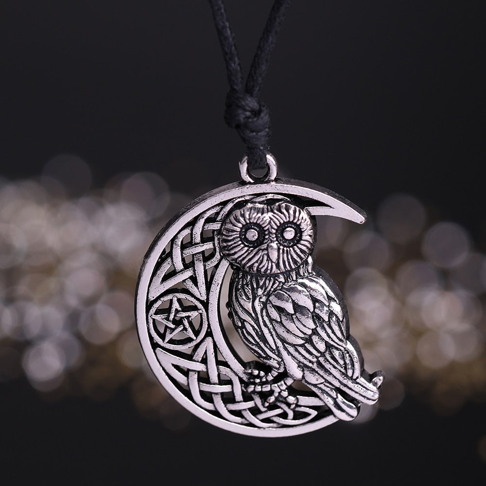 Owl Moon Pentacle Silver Necklace