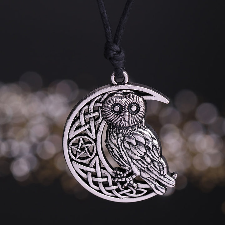 Owl Moon Pentacle Silver Necklace