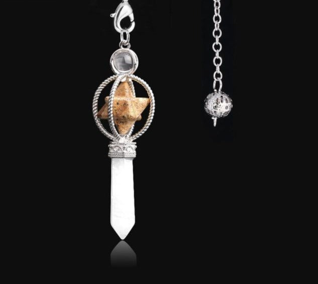 Agate & Clear Quartz Crystal Pendulum