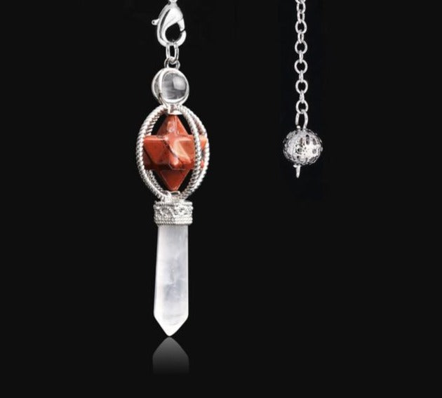 Jasper & Clear Quartz Crystal Pendulum