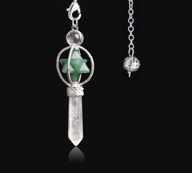 Green Aventurine & Clear Quartz Crystal Pendulum