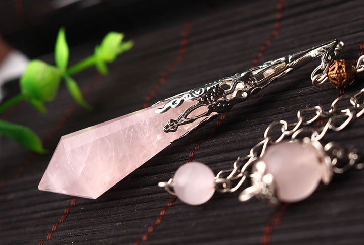 Vintage Rose Quartz Silver Pendulum
