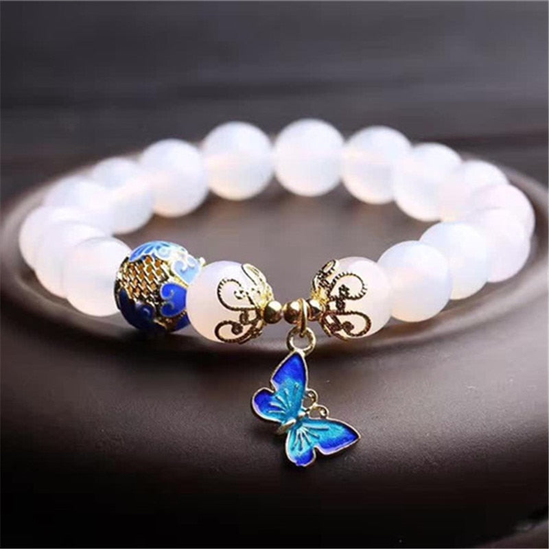White Agate Butterfly Bracelet - greenwitchcreations