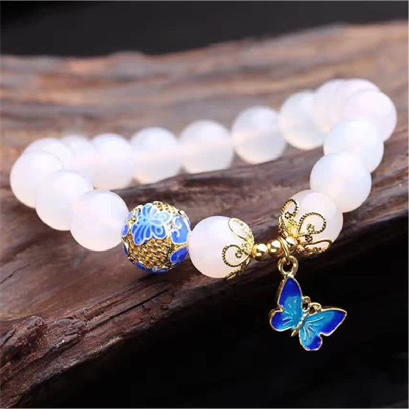 White Agate Butterfly Bracelet - greenwitchcreations