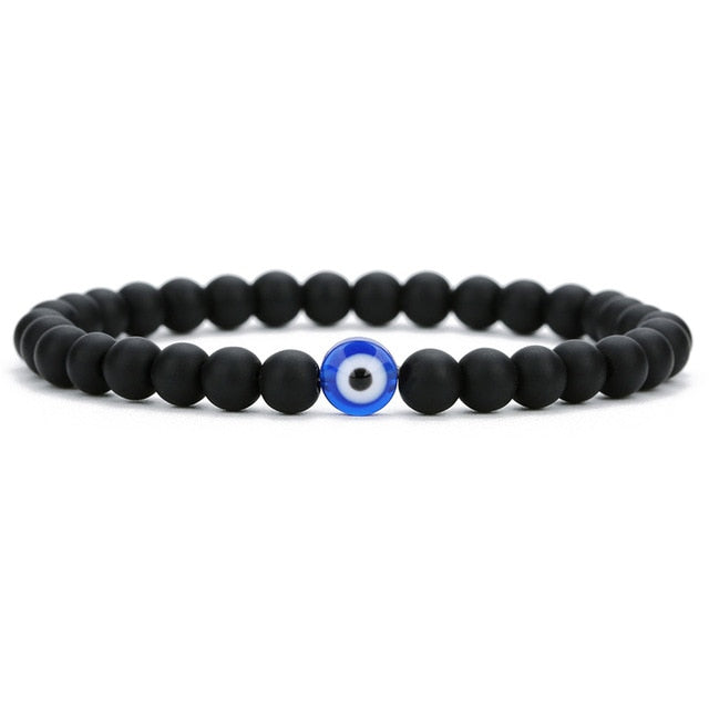 Evil Eye Onyx Stone Bead Bracelet