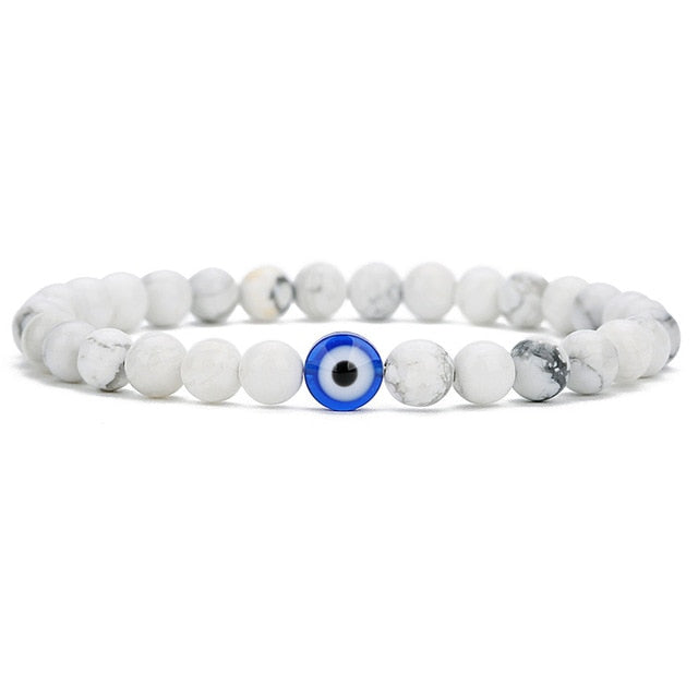 Evil Eye White Howlite Stone Bead Bracelet