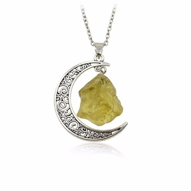 Moon Citrine Crystal Silver Necklace