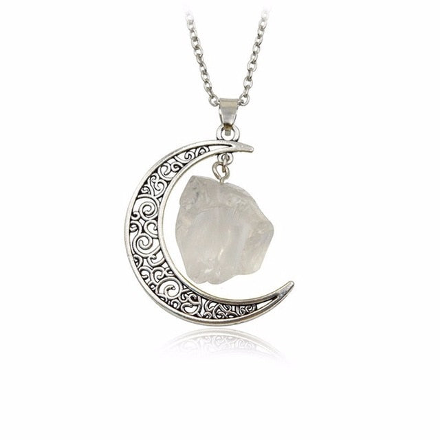Moon Clear Quartz Crystal Necklace
