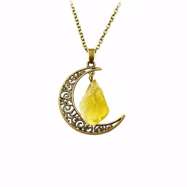 Crescent Moon Citrine Crystal Gold Necklace